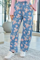 Rose Print Barrel Pull-On Jeans