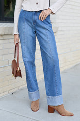 Medium Wash Cuffed Jeans