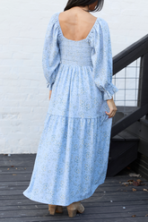 Blue Floral Smocked Top Maxi Dress