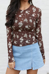 Brown Sunflower Mesh Layering Top