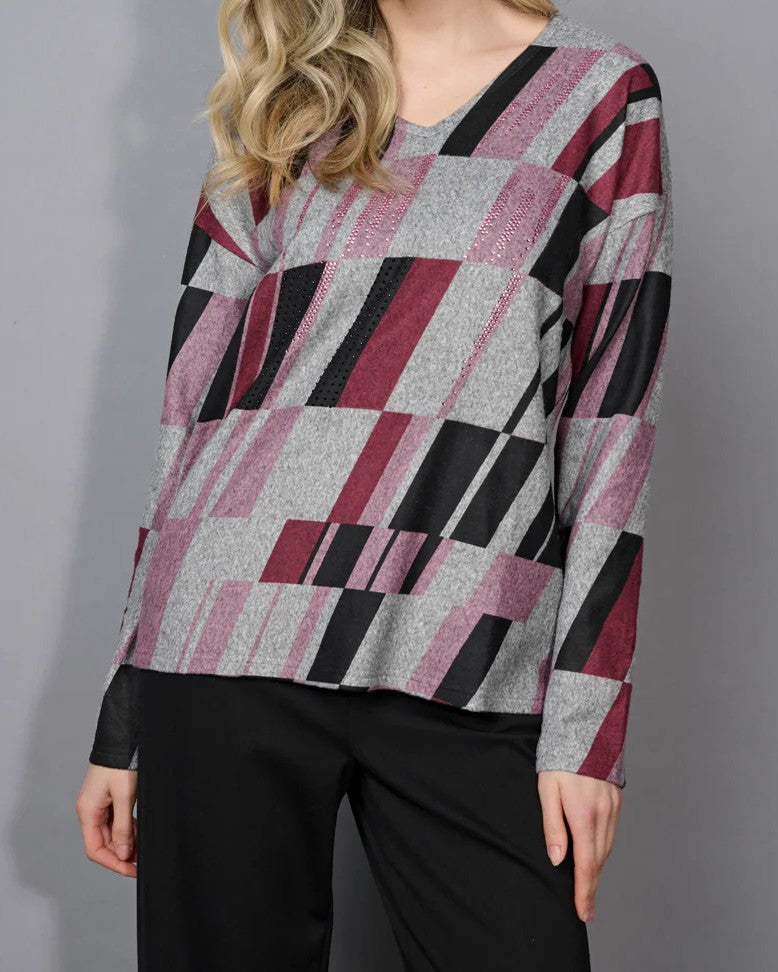 V-Neck Abstract Printed Top