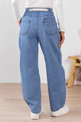 Navy Pinstripe Barrel Jeans